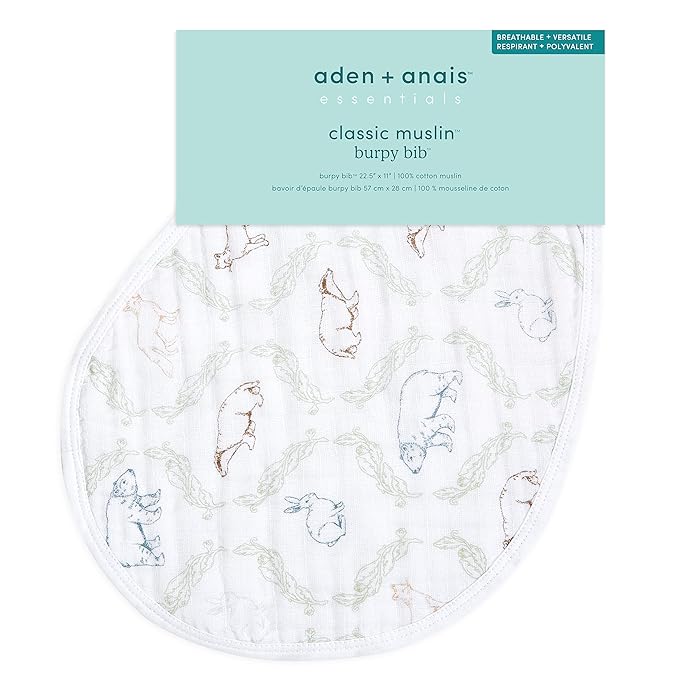 aden + anais Essentials Burpy Bib, 100% Cotton Muslin, Soft Absorbent 4 Layers, Multi-Use Burp Cloth and Bib, 22.5" X 11", Single, Harmony
