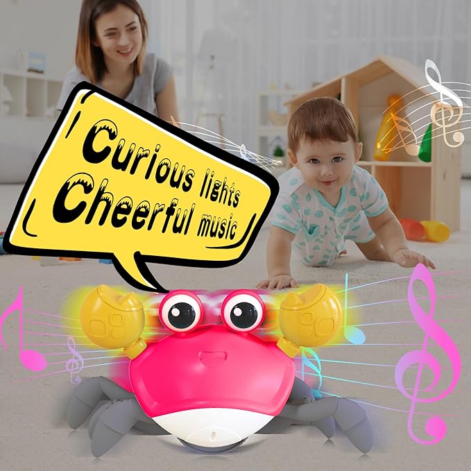 Yeaye Crawling Crab Baby Toys Infant - Tummy Time Toy Gifts for 3 4 5 6 7 8 9 10 11 12 Boy Girl with Learning Crawl System Music for 0-6 6-12 12-18 36 Months Walking Toddler Birthday Gift(Red)