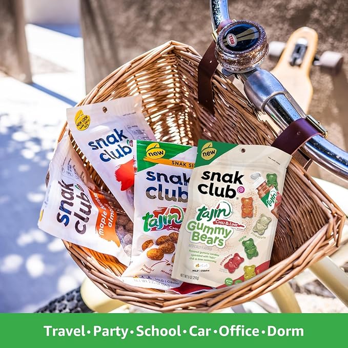 Snak Club Gummy Bears, Tajin Chili & Lime Sweet and Spicy Gummy Candy, Mild in Heat Bold in Flavor, Low-Fat, Vegan, Gluten-Free Snack, 9 oz Large Resealable Bag (Pack of 2)