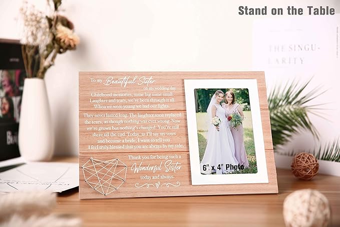 Picture Frame Gift for Sister from Bride-Thank You for Being Such a Wonderful Sister Today and Always-Wedding Present for Sis-Bridal Shower Present for Sis-Photo Frame Gift for Maid of Honor