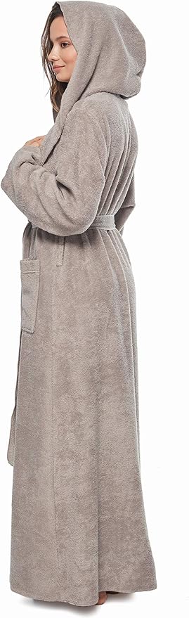 Arus Women's Princess Robe Ankle Long Hooded Lightweight Turkish Cotton Bathrobe