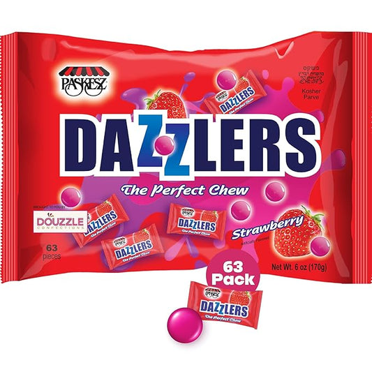 DOUzzle Back To School Dazzlers Strawberry Chews, The Perfect Chew Candy (63 Count, 1 Pack) Individually Wrapped, Party Favor, Goodie Bag & Pinata Filler - Kosher Parve