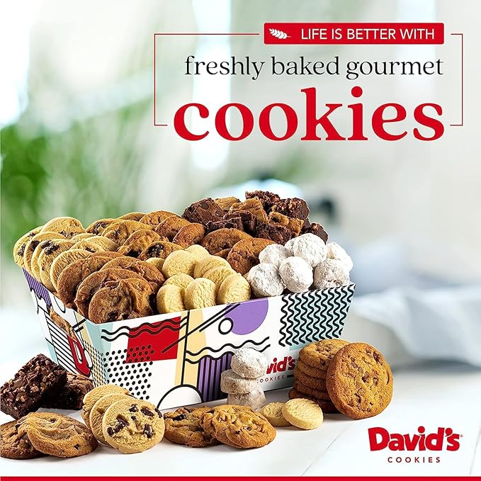 David Cookies Gift Basket for Families Food Christmas Gift - Large Crate Assorted Cookies for Sharing - Fresh Gourmet Cookies for Holidays