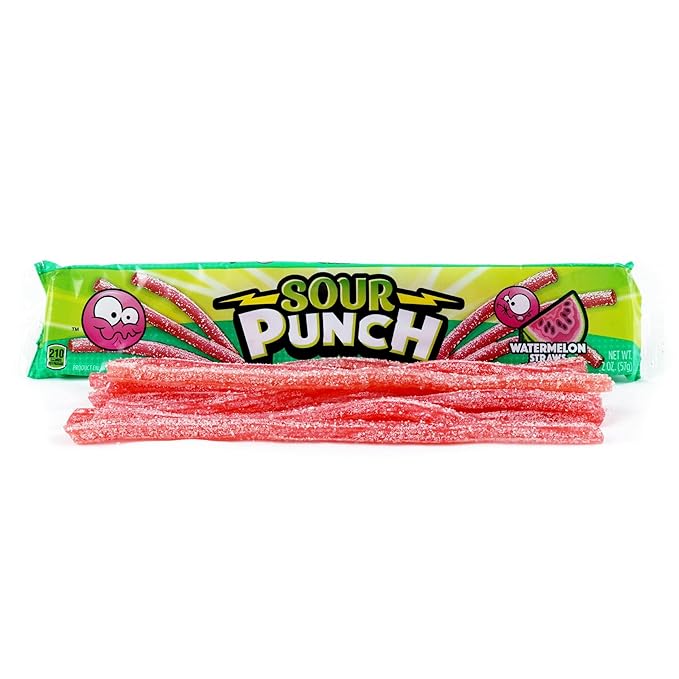 Sour Punch Watermelon Sour Straws, 2oz Tray, (24 Pack)