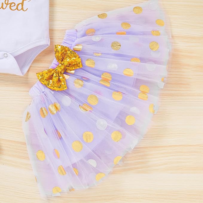 Newborn Baby Girl Outfits Infant Letter Print Romper+Tutu Skirt+Headband+Legging Warmer Coming Home Clothes Set