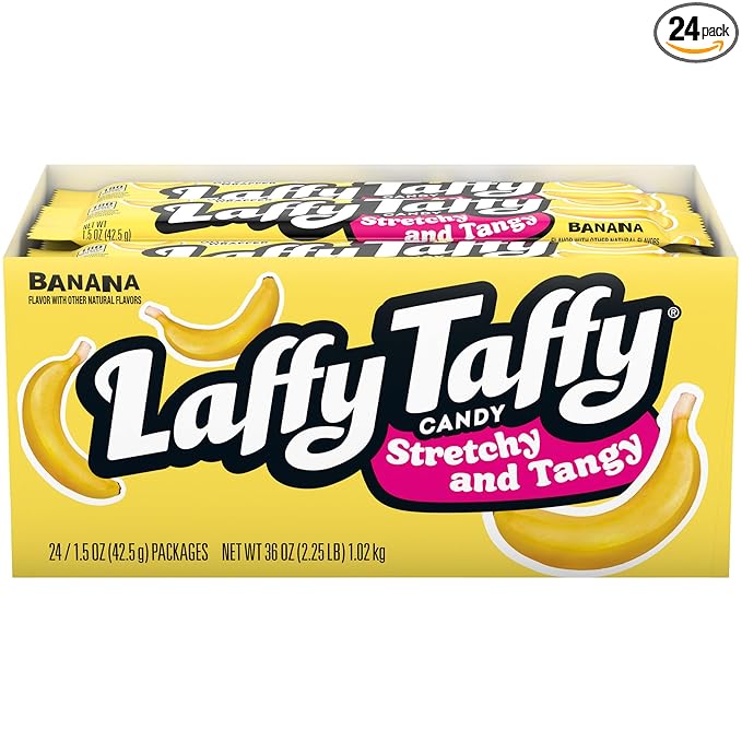 Laffy Taffy Candy, Stretchy & Tangy, Banana Flavor, 1.5 Ounce Bars (Pack of 24)