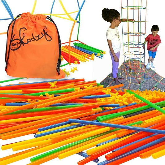Skoolzy Straw Constructor STEM Building Toys 200+ Piece Set - Durable Interlocking Plastic Educational Toys for Toddlers to Develop Fine Motor Skills Engineering Learning Building Blocks - 5 Pack