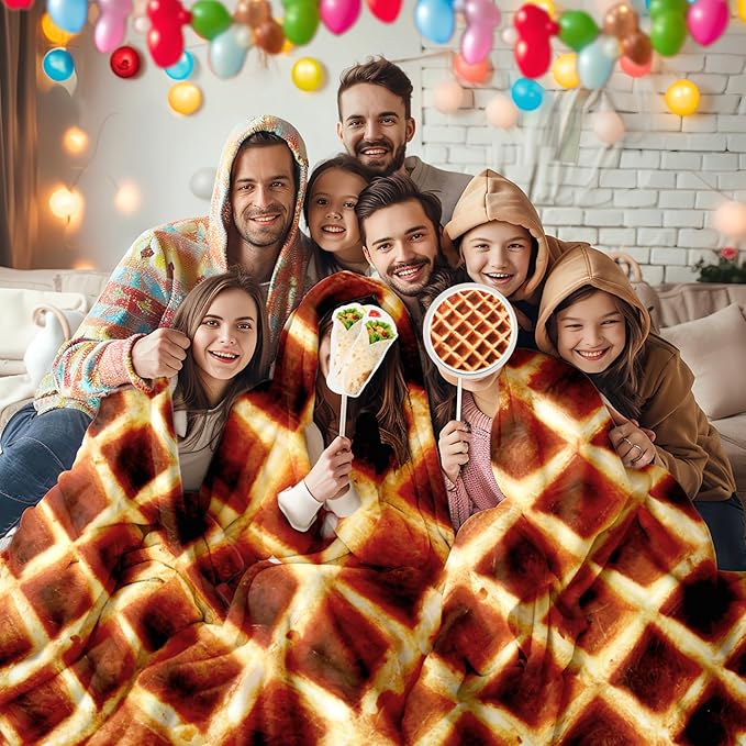 Lhedon Waffle Blanket Adult Size, 71 inch Food Blanket, Birthday Gifts for Women Men, Funny Gifts Round Flannel Blankets for Bed Couch Office Travel