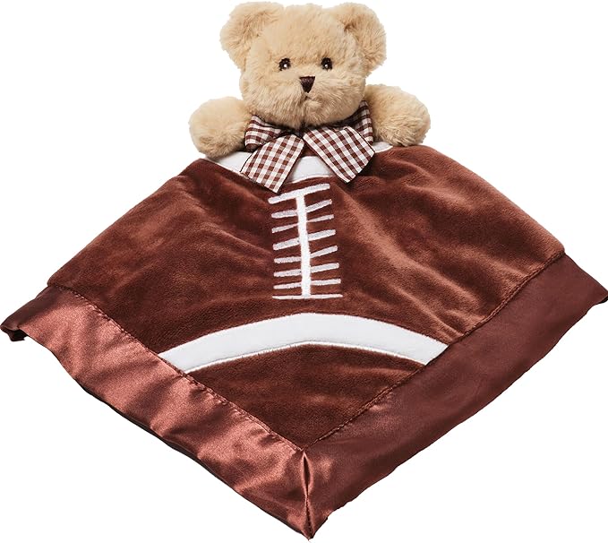 Bearington Collection Touchdown Snuggler Plush Football Lovey - 15-Inch Satin & Velour Security Blanket for Babies - Soft Plush Newborn Baby Football Toy for Boys