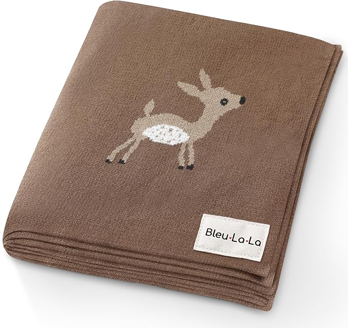 Knit Baby Swaddling Blanket - 100% Cotton Lightweight Soft Cozy Receiving Swaddle Stroller Quilt Blanket for Shower Gift Registry for Newborns, Infants, Toddlers (Deer - Mocha)