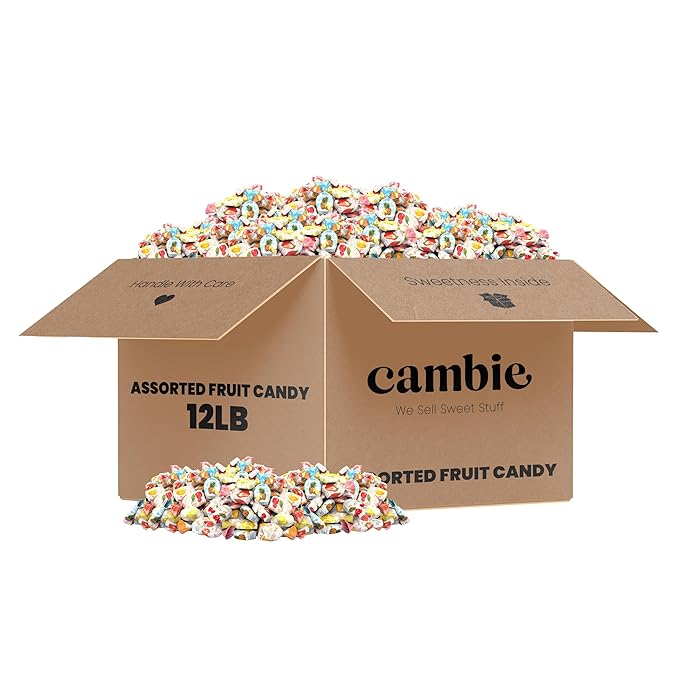 Assorted Fruit Hard Candy Individually Wrapped by Cambie, 12 lbs of Fruit Candy with a Deliciously Sweet Hard Exterior with a Soft, Decadent Filled Center