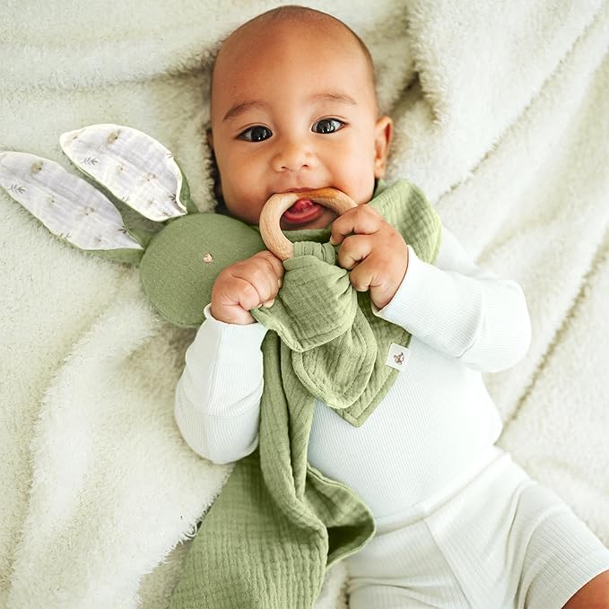Mikito Organic Cotton Baby Muslin Lovey Bunny - Oeko-TEX & GOTS Certified - Security Blanket & Perfect Loveys for Babies - Unisex New Baby Gift for Ultimate Comfort & Peaceful Dreams