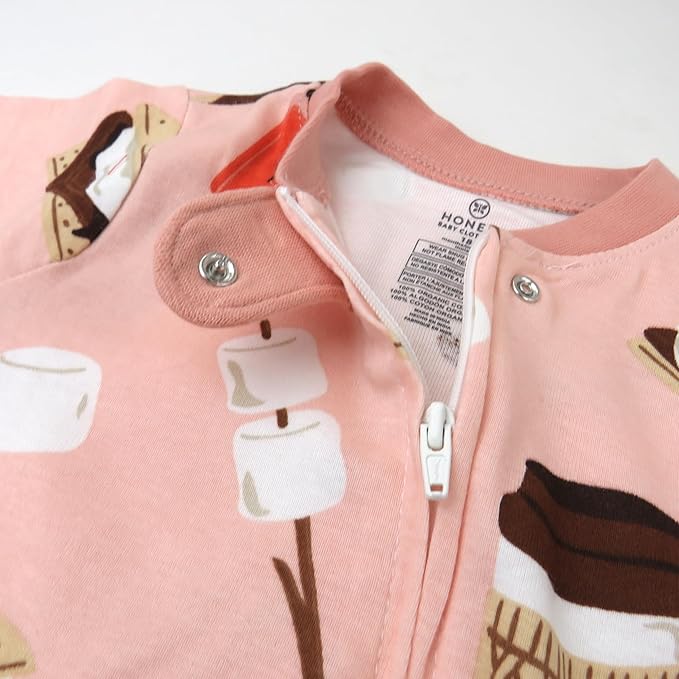 HonestBaby Non-Slip Footed Pajamas One-Piece Sleeper Zip-Front Pjs 100% Organic Cotton for Baby Girls