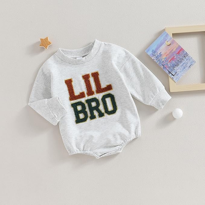 VISGOGO Infant Baby Boy Girls Big Lil Bro Big Lil Sis Matching Set Sweatshirt Romper Embroidery Sweater Toddler Clothes