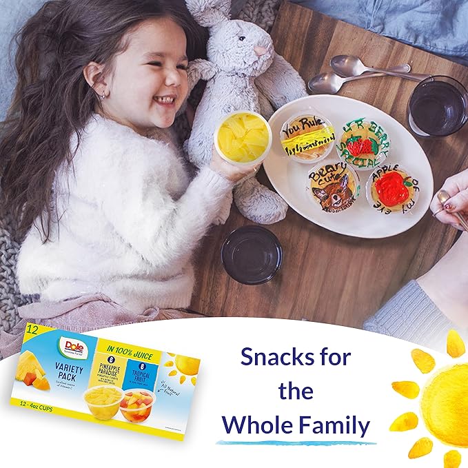 Dole Fruit Bowls Pineapple Tidbits & Tropical Fruit in 100% Juice Snacks, 4oz 12 Total Cups, Gluten & Dairy Free, Bulk Lunch Snacks for Kids & Adults (Pack of 2)