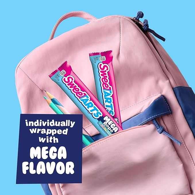 SweeTARTS Mega Filled Ropes Candy, Twisted Rainbow Punch, Sweet and Tart, 1.32 oz (Pack of 24)