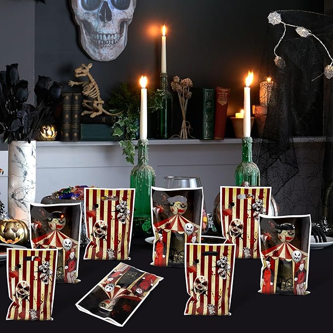 Halloween Circus Party Favor Bags - 50Pcs Carnival Circus Goody Candy Treat Gifts Bags, Carnival Theme Party Decorations for Kids Girls Boys Halloween Carnival Theme Events Supplies