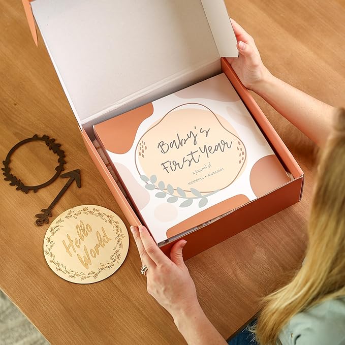 Baby Memory Book Gift Set and First Year Journal (0–5 Yrs), Milestone Blanket, Monthly Markers & Birth Announcement Sign Gender Neutral Baby Gift for Baby Showers