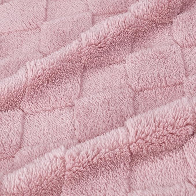 HOMRITAR 3D Gingham Fleece Baby Blanket for Girls Boys Chessboard Grid Warmer Comfort Reversible Shaggy Cozy Decor for Home Bed Blanket for Toddlers 30 x 40 Inches Coral Pink