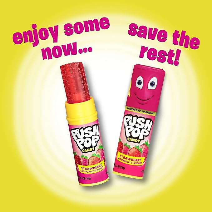 Push Pop Candy Variety Pack, Bulk Individually Wrapped for Party Favors, 24 Count Variety Lollipops, Fun Push Pop Lollipop Gift Baskets, Goodie Bags, Candy Gifts, Birthdays Kids Party Favors