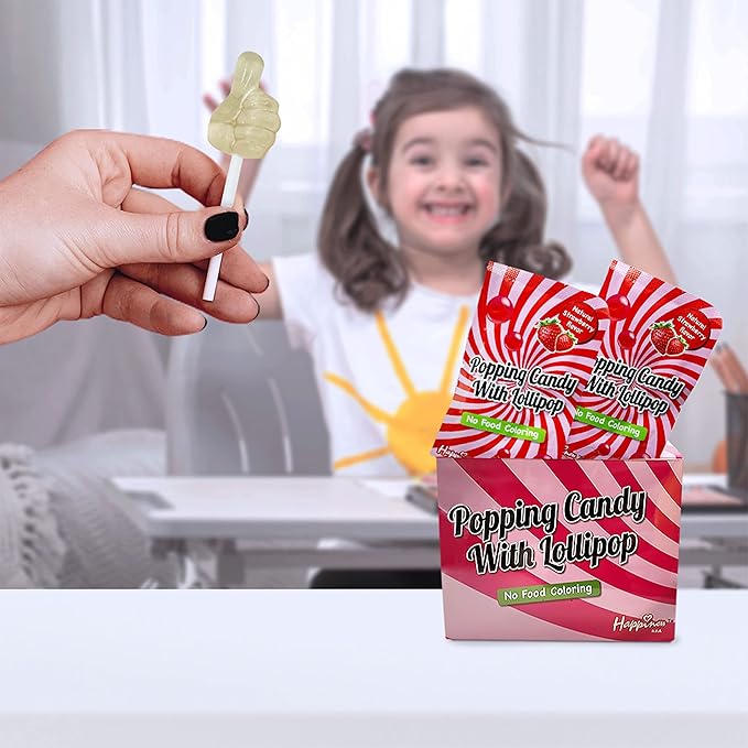 Happiness USA 50 Pack Pop Rock Candy with Dip Lollipops Individually Wrapped | All Natural Dye Free Suckers & Strawberry Candy Rocks No Artificial Colors or Flavors | Non Dairy Birthday Party Favors