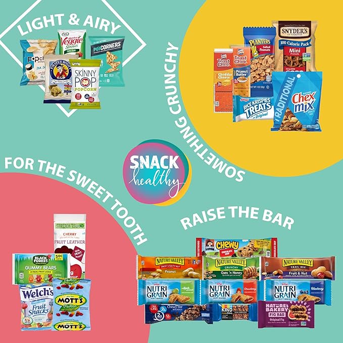 Gift A Snack - Back to School/Off to College Healthy Snack Box Care Package + Greeting Card (50 Count) Birthday Treats Gift Basket, Nutritious Granola Breakfast Bars, Office Food Assortments