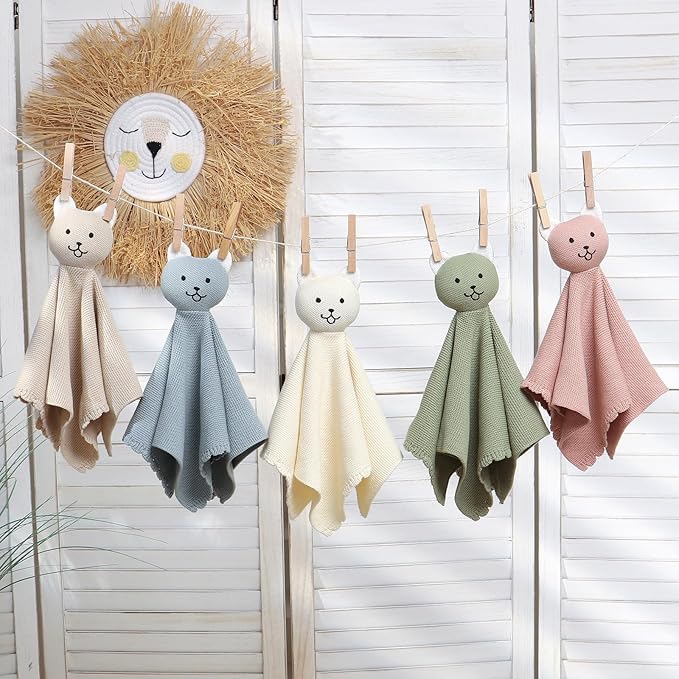 LAWKUL Baby Blanket Bear Lovey Soft Cuddly Security Blanket for Newborns Infants Boy Girl Knit Snuggle Comfort Green 16x16in