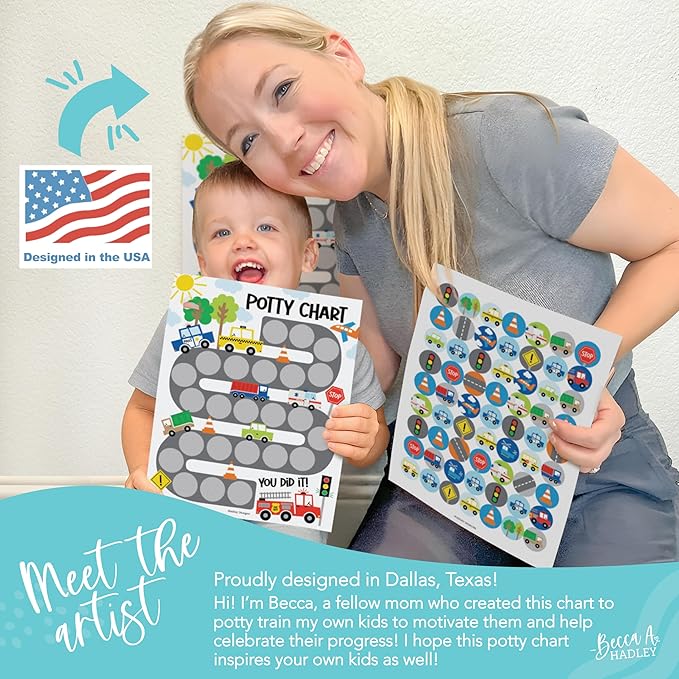 Hadley Designs Potty Training Chart for Boys with Fun Reward Stickers – Sticker Chart for Kids Potty Training, Potty Training Chart for Toddlers Boys, Sticker Chart for Potty Success