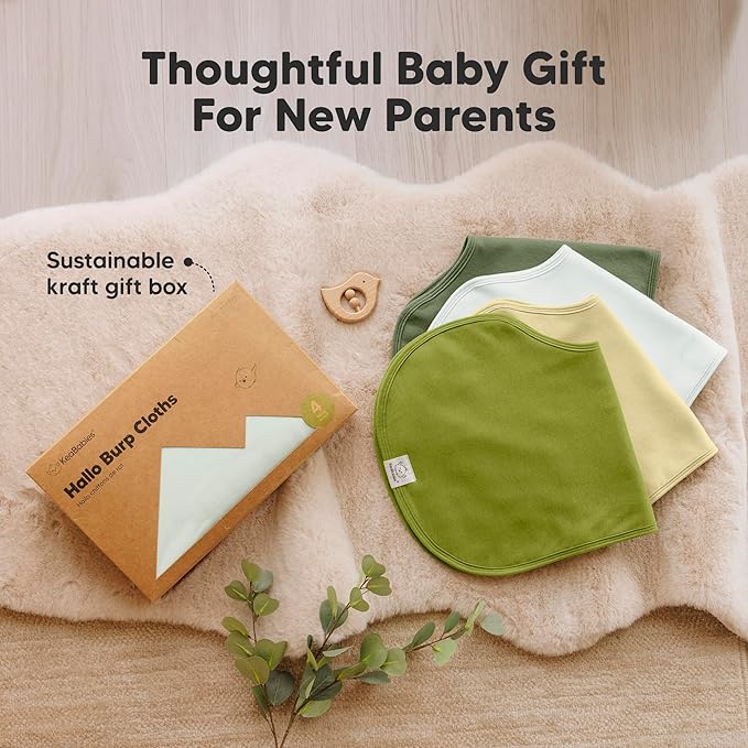 KeaBabies 4-Pack Baby Burp Cloths Baby Girl, Boy - Organic Cotton Burp Cloth, Extra Large, Absorbent, Soft Burping Cloths & Bibs Set for Babies, Newborn Burp Clothes, Thick Burp Rags (Palms)