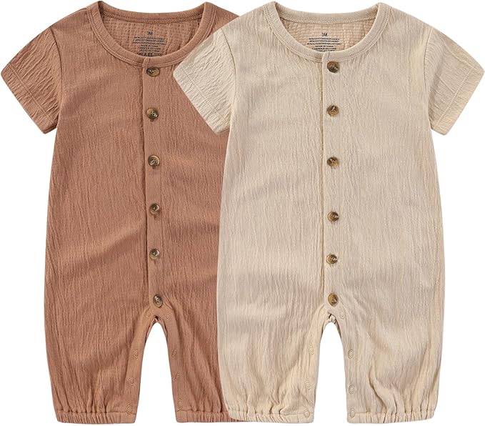 Baby Girl Romper Button Jumpsuit Summer Infant Boy Clothes for 0-24 Months