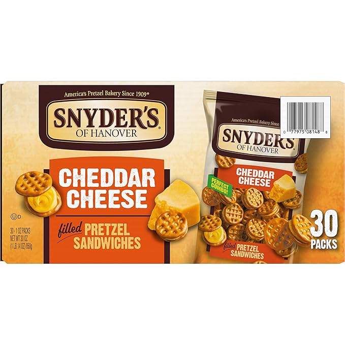 Snyder's of Hanover Pretzel Sandwiches, Cheddar Cheese, Snack Packs, 30 Ct (Pack of 2)