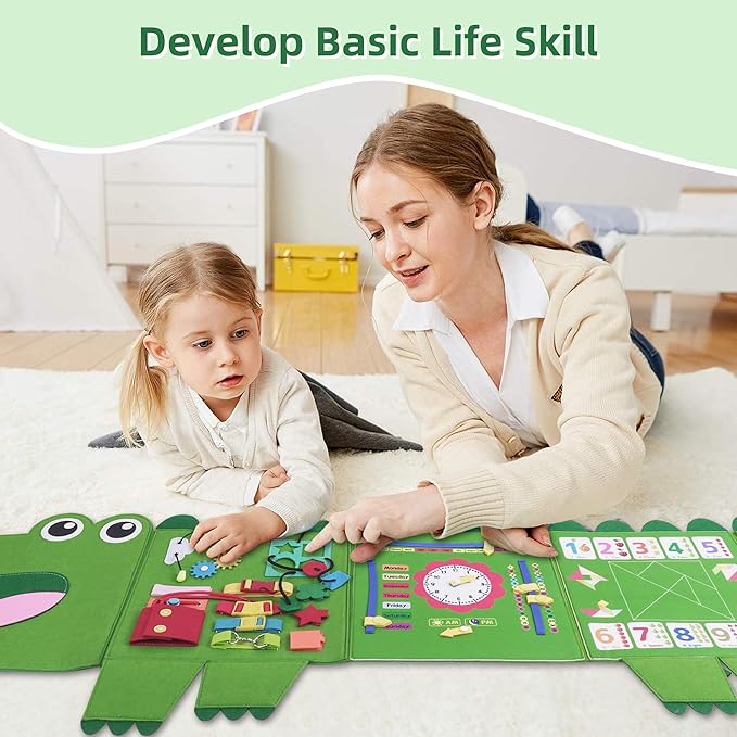 Crocodile Montessori Busy Board Toddler Busy Board, Foldable Montessoris Toys for 3+ Years Old, Activities Sensory Toys for Toddler Wall Panel