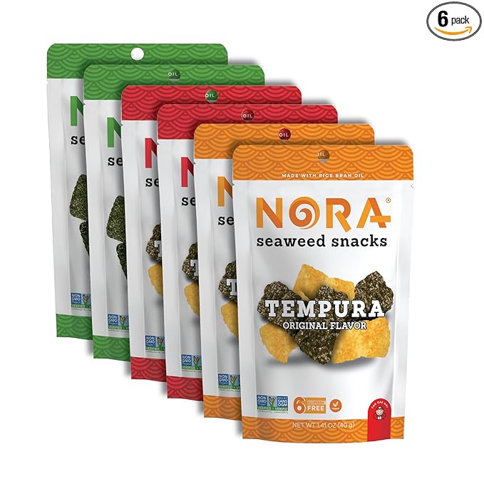 Crispy Seaweed Snacks by Nora | Asian Snacks | Taster's Variety Pack | Low-Sugar, Vegan, Non-GMO Verified | 6-Pack