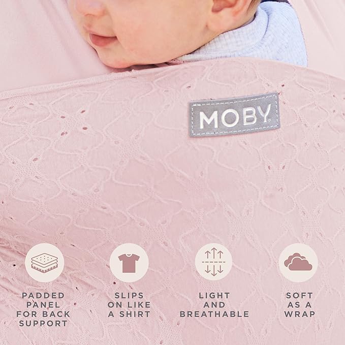 Moby x Petunia Pickle Bottom Baby Wrap Carrier Easy-Wrap for Newborns to Toddlers (8-33lbs), Infant Sling Carrier, Lightweight & Hands Free Design, Adjustable for All Body Types (Rose Quartz Eyelet)