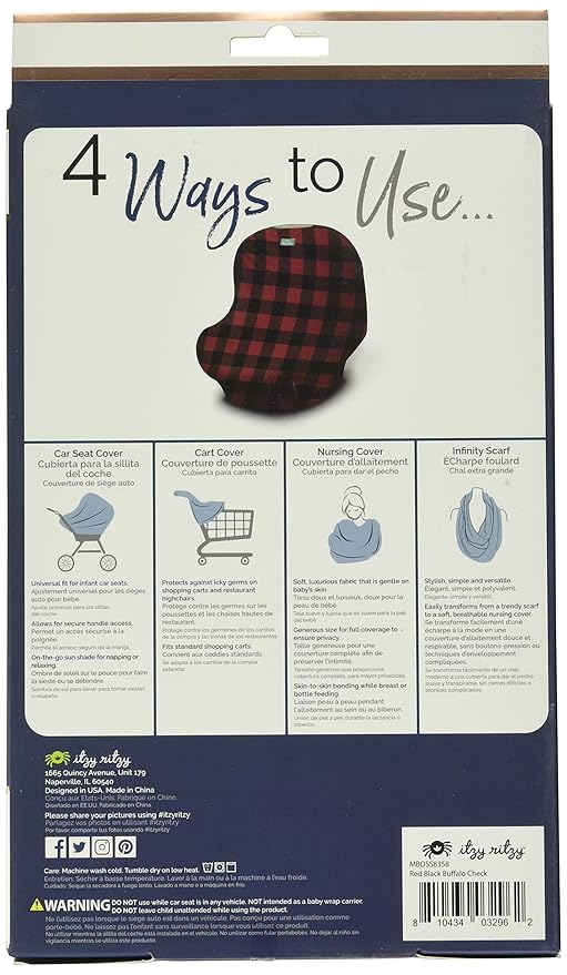 Itzy Ritzy 4-in-1 Nursing Cover, Car Seat Wrap, Shopping Cart Cover & Infinity Scarf – Breathable, Multi-Use Nursing Cover-Up for Breastfeeding, Carseat Canopy & Stroller Covering (Buffalo Plaid)
