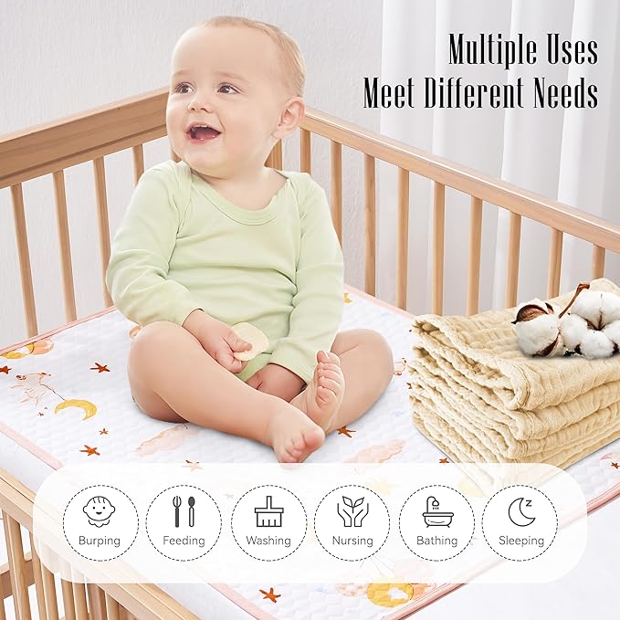 12 Pack Muslin Burp Cloths - Large 20" x 10", Ultra Absorbent 100% Cotton for Baby Drool and Messes - Soft, Gentle Baby Burp Rag for Boys & Girls -Brown