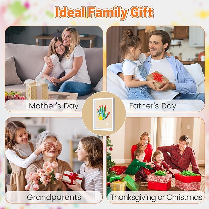 Family Handprint Kit, DIY Craft Keepsake Frame, Personalized Hand Print Ornament, Home Decor,Family Gifts for New Parents, Grandparents, Father's Day, Mother's Day, Anniversary, Christmas (White)