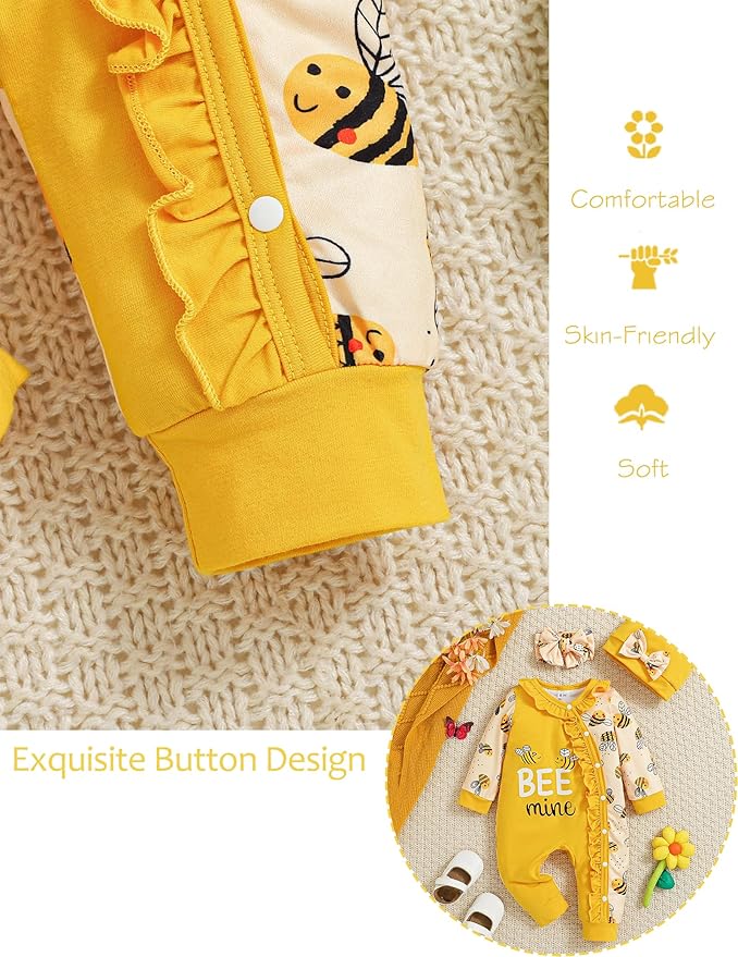 Preemie Newborn Baby Girl Clothes Infant Fall Winter Outfits Letter Floral One-Piece Romper+Jumpsuit