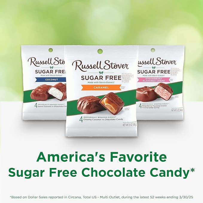 RUSSELL STOVER Sugar Free Caramel in Chocolate Candy, 2 oz. bag (Pack of 10)