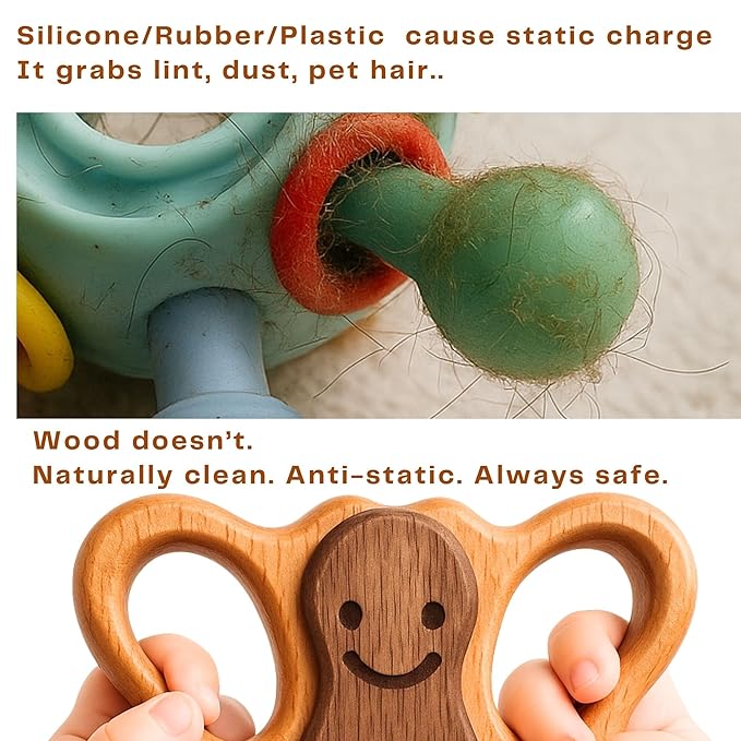 HippoToys 100% Natural Wooden Baby Rattle – Handmade Montessori Toy, Plastic-Free, No Toxins or Paint – Safe Gift for Newborns to 12 Months