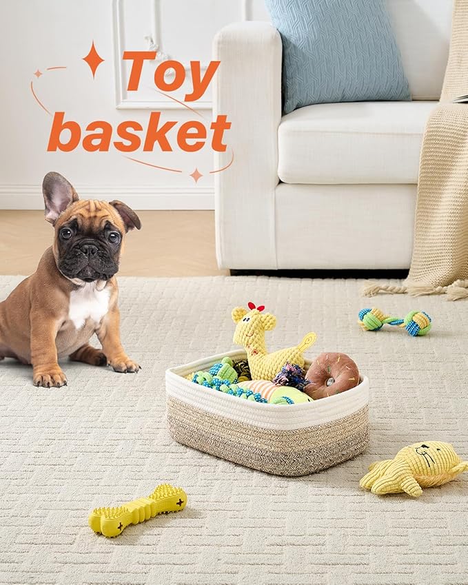 Small Woven Basket, 12 x 8 x 4.5 Inches, Storage Basket for Organizing, Cute Small Rope Shelf Closet Cube Storage Bins Baskets for Shelves, Dog Toy Gift Baskets Empty, 3 Pack Gradient Brown