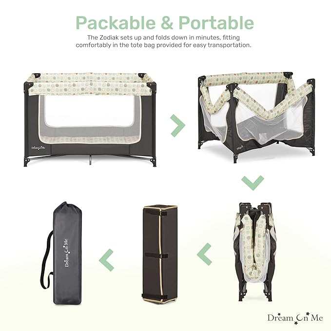 Dream On Me Zodiak Portable Playard in Grey, Lightweight, Packable and Easy Setup Baby Playard, Breathable Mesh Sides and Soft Fabric - Comes with a Removable Padded Mat