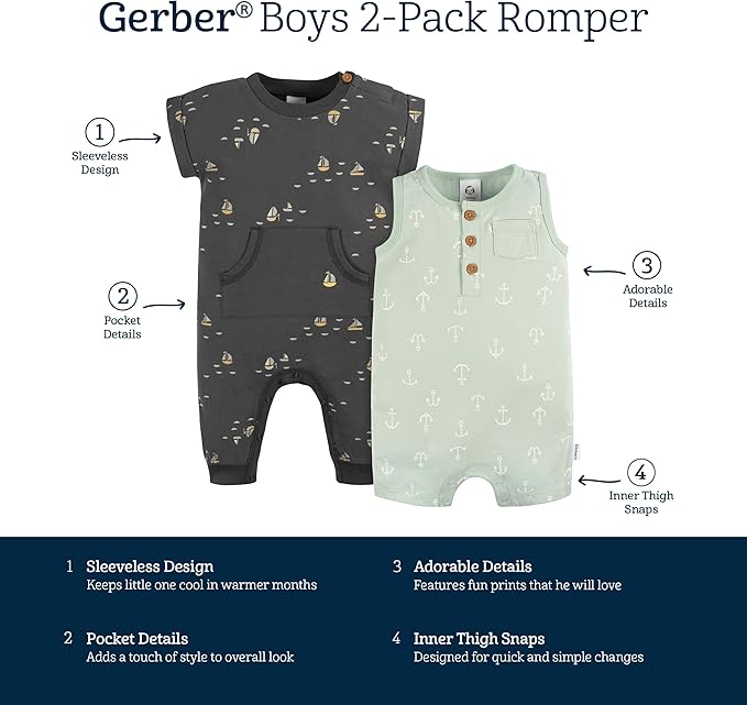 Gerber baby-boys Short Leg and Long Leg Romper Set
