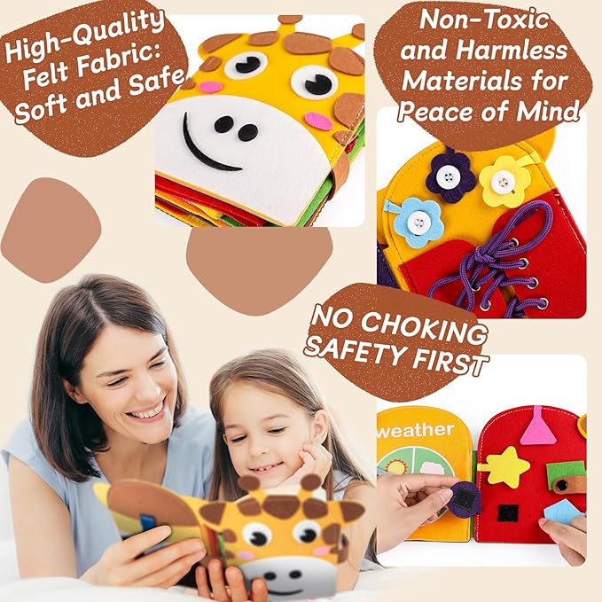 Busy Book for Toddlers 1-3, Montessori Sensory Toys for Kids Age 1-3, Preschool Learning Activities Fine Moto Skills and Early Developmental Education, Ideal for Educational Travel Toys.