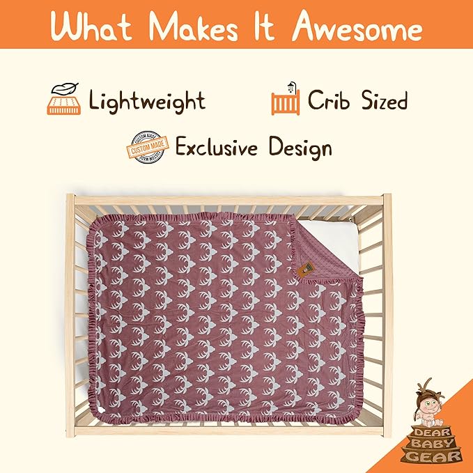 Dear Baby Gear - 40x30 Car Seat Canopy, Infant Carrier Cover for Boys & Girls, Cozy Fall Baby Shower Gift, Nursing & Stroller Use, Newborn Travel Sunshade Accessory, Antlers on Dusty Rose, Pink Dot