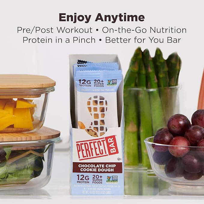 Perfect Bar, Chocolate Chip Cookie Dough Protein Bar, Gluten Free, Soy Free, Non GMO, No Sugar Alcohols, 2.2 Ounce Bar, 24 Count