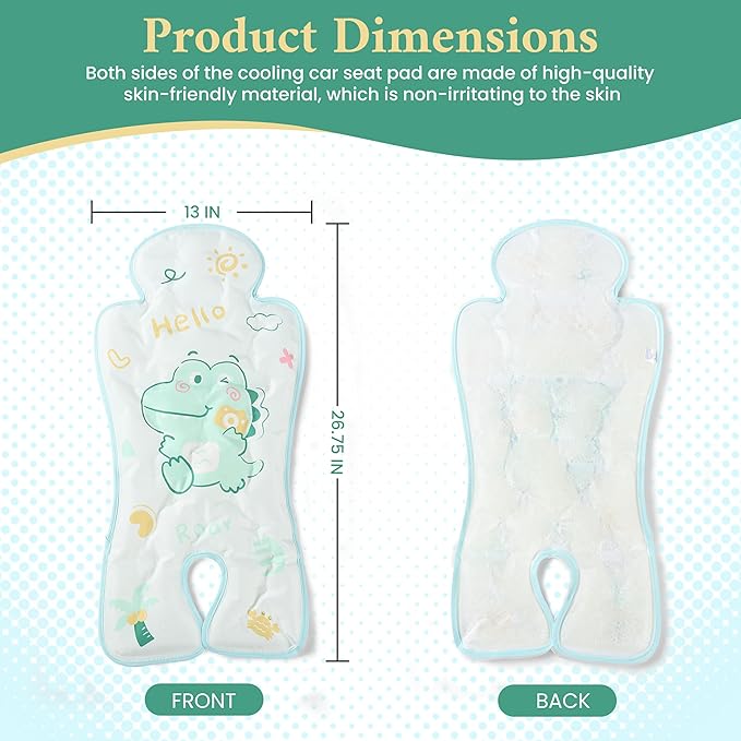 HRPR Car Seat Cooling Pad for Babies & Toddlers | Non Toxic, Soft, Breathable Cooling Mat for Car Seats, Strollers, Cribs | Lightweight, Foldable, Easy Clean Toddler & Infant Cooling Pad (Dinosaur)