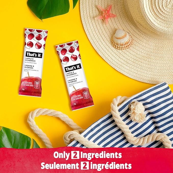 That's it. Apples + Cherry 100% Natural Real Fruit Bar, Best High Fiber Vegan, Gluten Free Healthy Snack, Paleo for Children & Adults, Non GMO Sugar-Free, No preservatives Energy Food, 12 Count (Pack of 1)