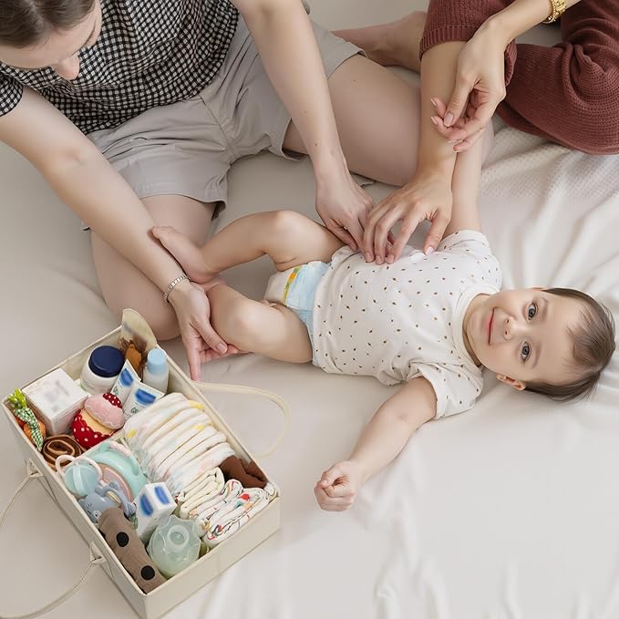 GRANNY SAYS Baby Diaper Caddy Organizer, Baby Bag for Diapers and Baby Wipes, Nurse Baskets for Changing Table, Car Organizer, Gift for Baby Shower, Newborn Essentials, Beige