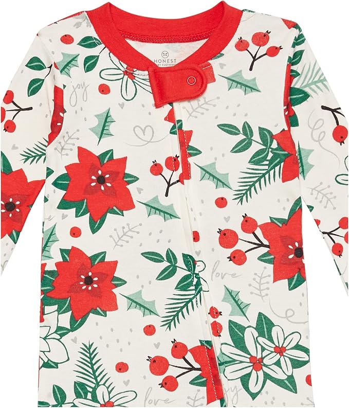 HonestBaby Non-Slip Footed Holiday Pajamas One-Piece Sleeper Zip-Front PJs Organic Cotton for Baby Boys, Girls, Unisex